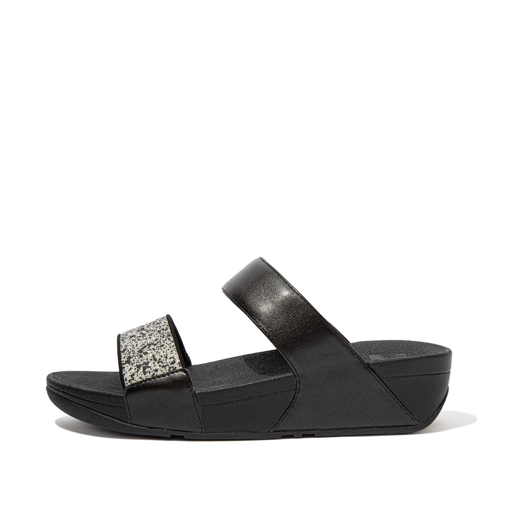 Fitflop Womens Slides Black - Lulu Shimmer Splash - 49GWNQPST